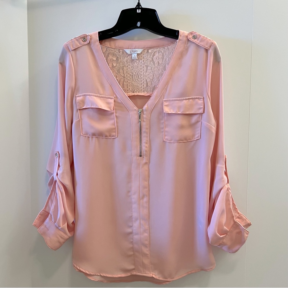 Candie’s Lace Back Blouse- Blush Pink